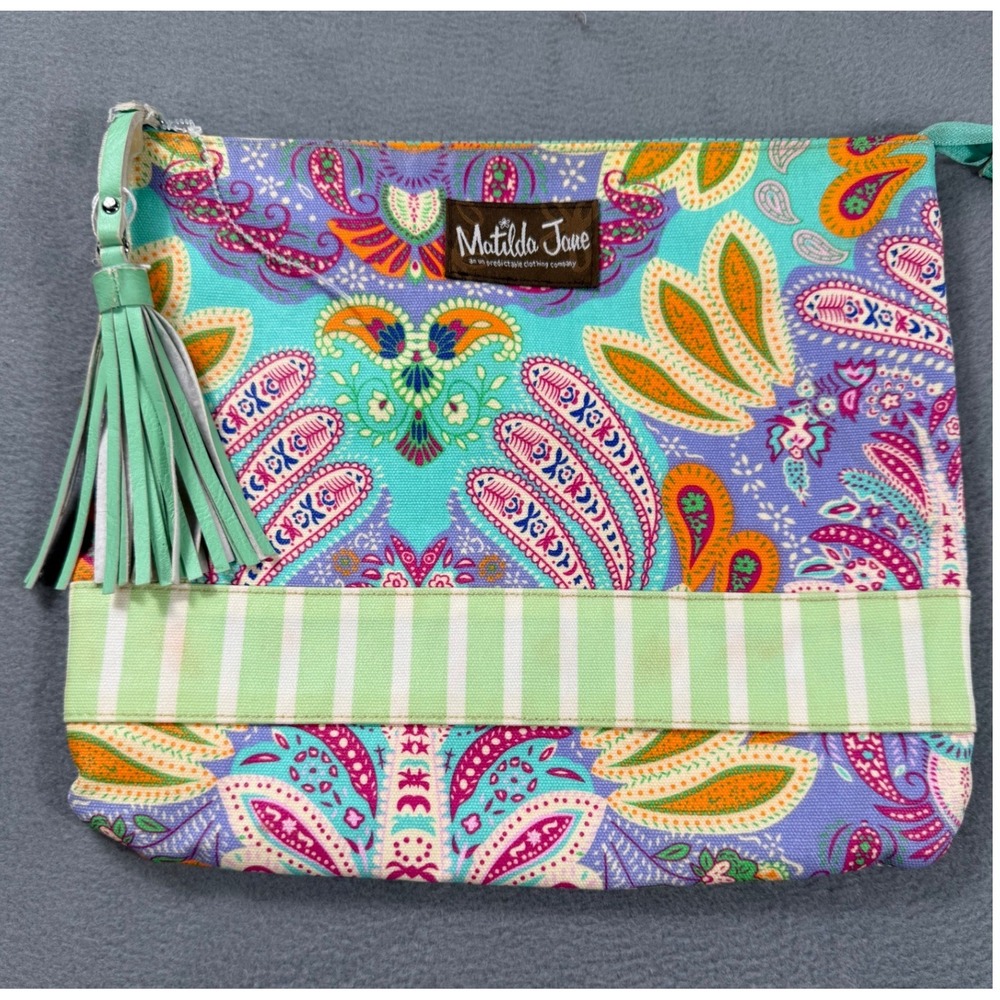 Matilda Jane Clothing Paisley Floral Zip Pouch Clutch Tassel Boho Cosmetic Bag - Picture 4 of 11